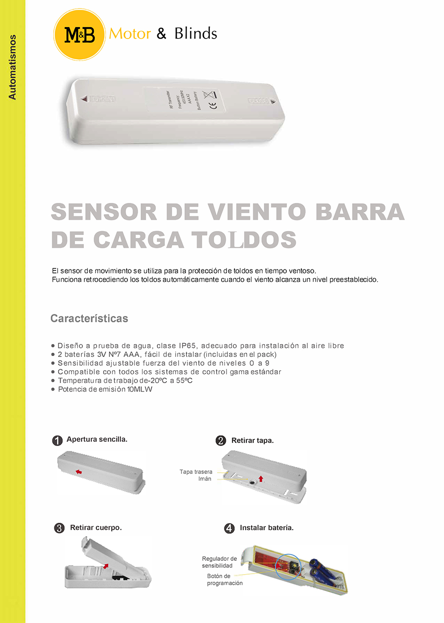 Sensor de viento barra de carga toldos